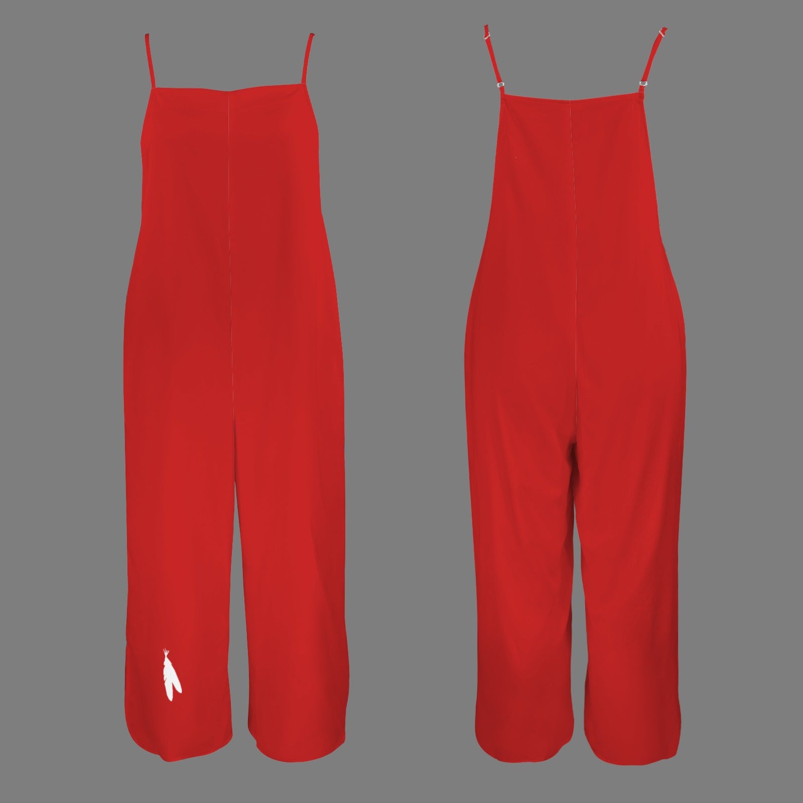 Feather Wide Leg Jumpsuit. Red