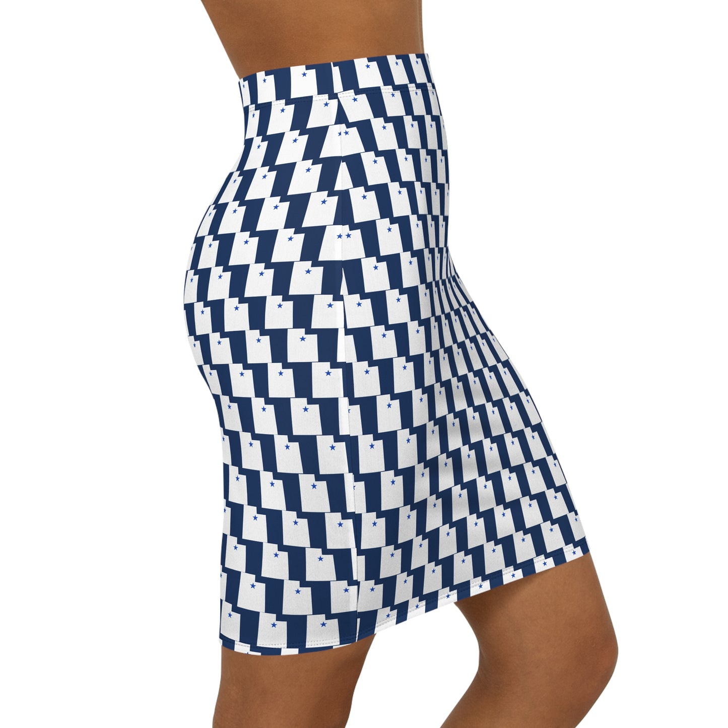 Provo Dark Blue Print Mid-Waist Pencil Skirt