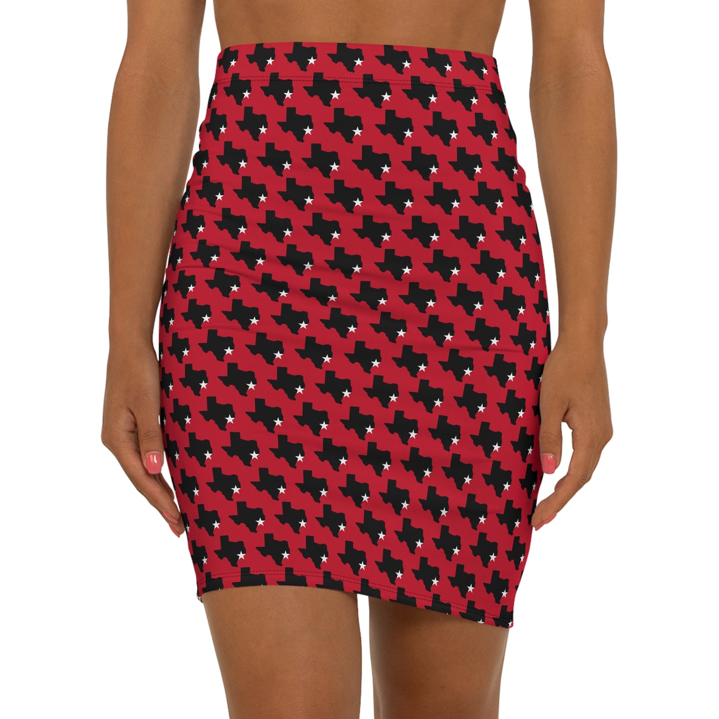 Houston Red Print, Stylish Women's Mid-Waist Pencil Skirt, Perfect for Work, Dates, Casual Outings, Trendy Fashion Statement, Holiday Events