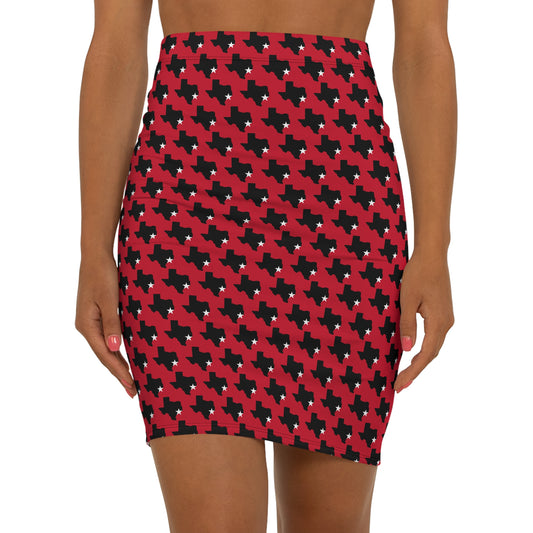 Houston Red Print, Stylish Women's Mid-Waist Pencil Skirt, Perfect for Work, Dates, Casual Outings, Trendy Fashion Statement, Holiday Events
