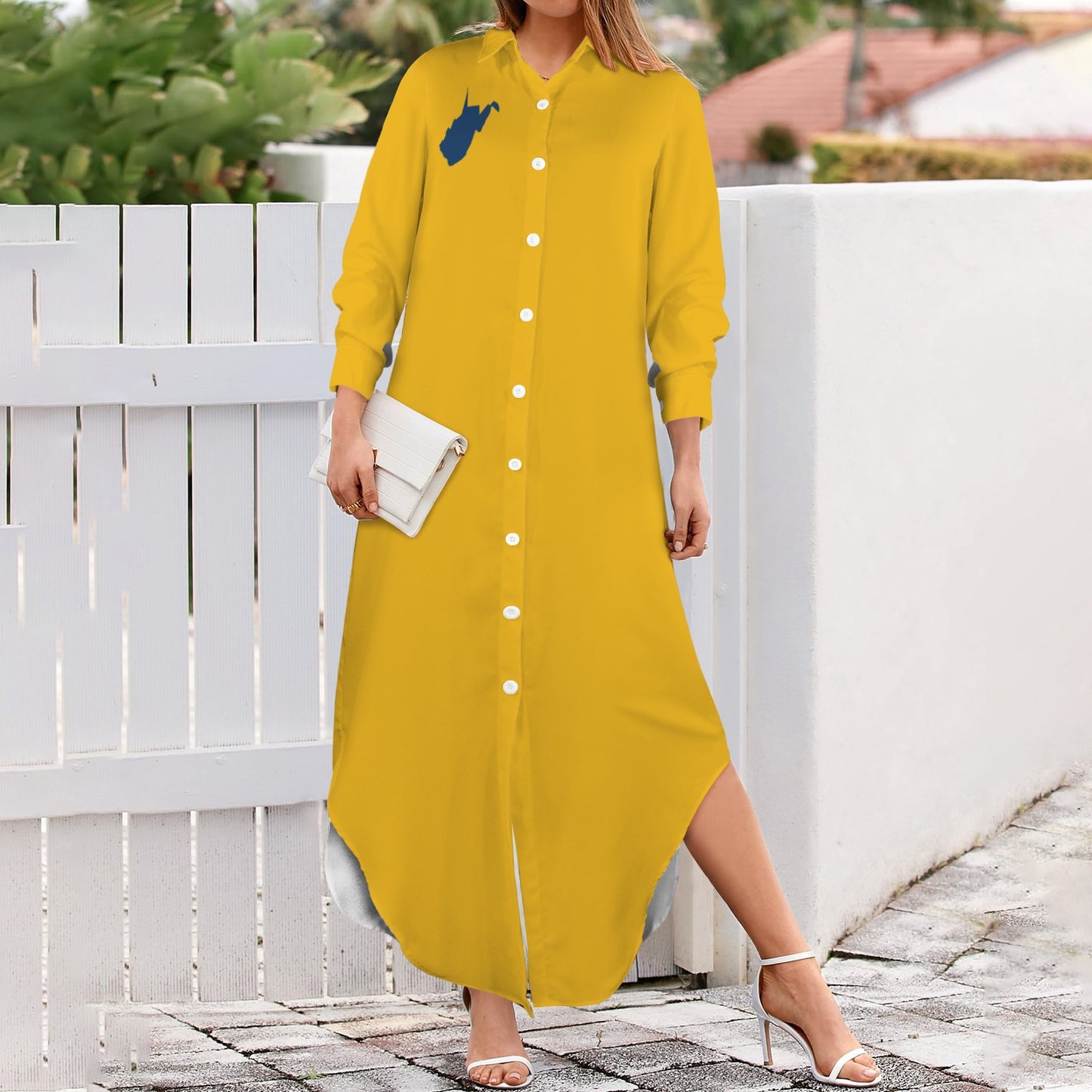 WV Long Sleeve Shirt Dress. Gold