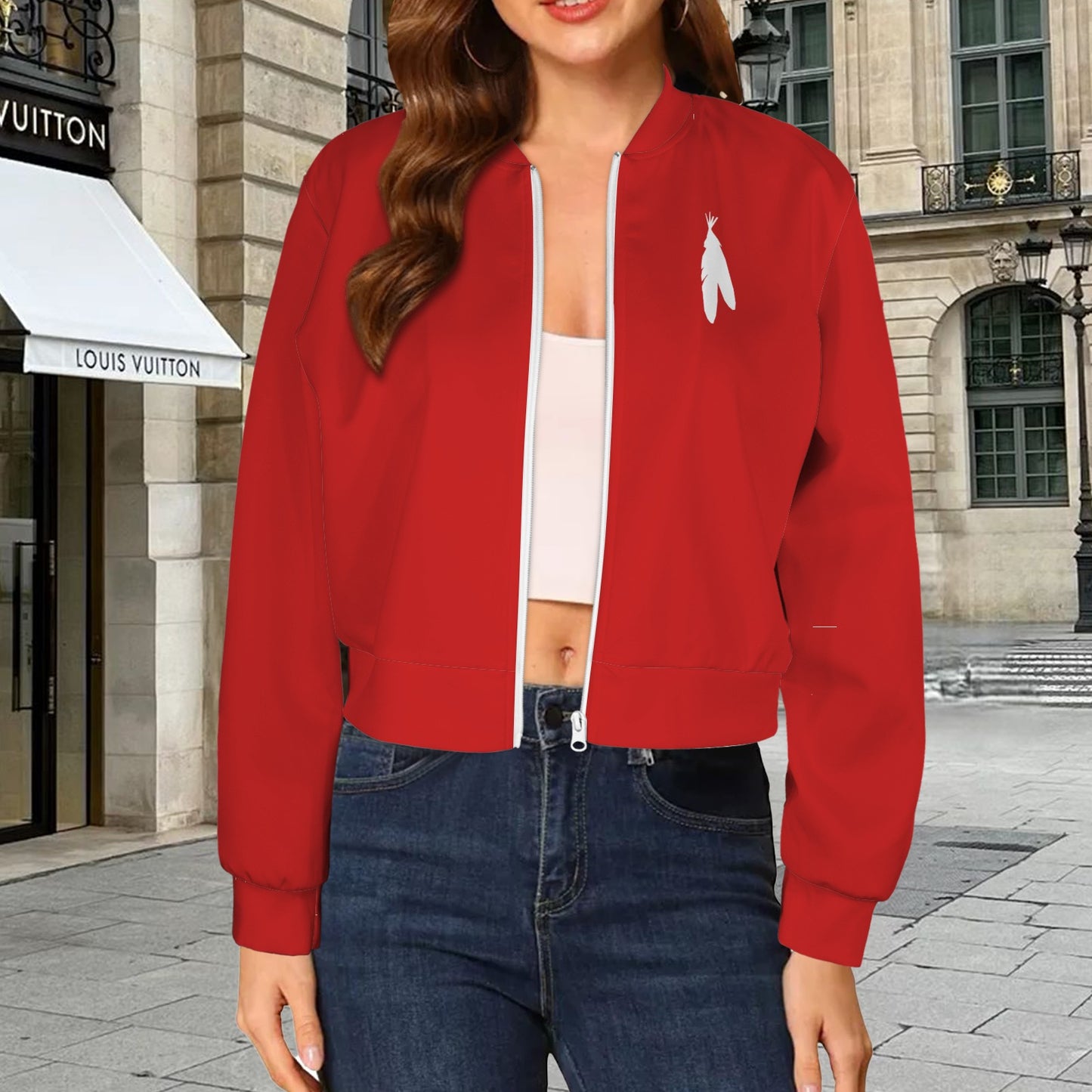 Red Feather Bomber Jacket