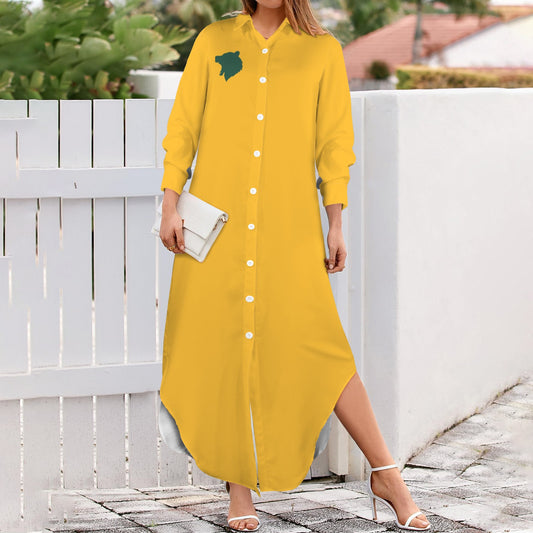 Bear Long Sleeve Shirt Dress, Gold