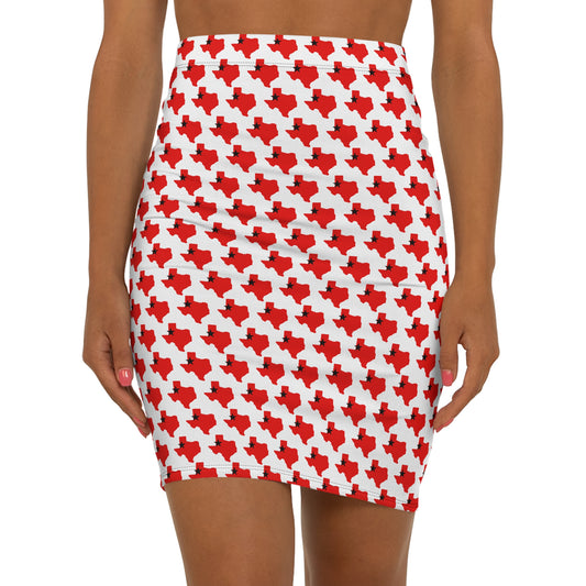 Lubbock White Print, Red Cross Pattern Women's Pencil Skirt, Stylish Mid-Waist Skirt for Casual or Formal Events, Perfect for Fashion Lovers and Gift Ideas