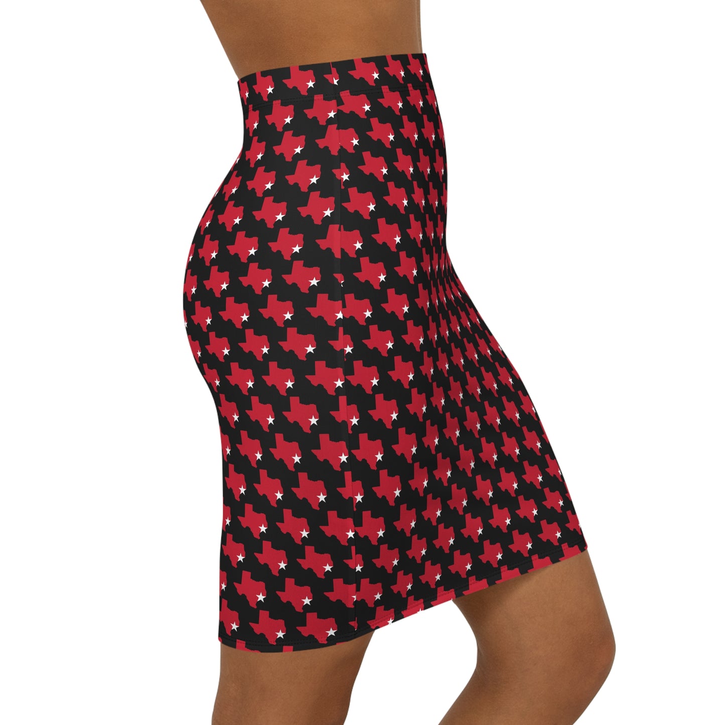 Houston Black Print, Mid-Waist Pencil Skirt, Stylish Office Wear, Polished Look, Perfect for Texas Pride, Unique Gift for Her, Trendy Casual Style