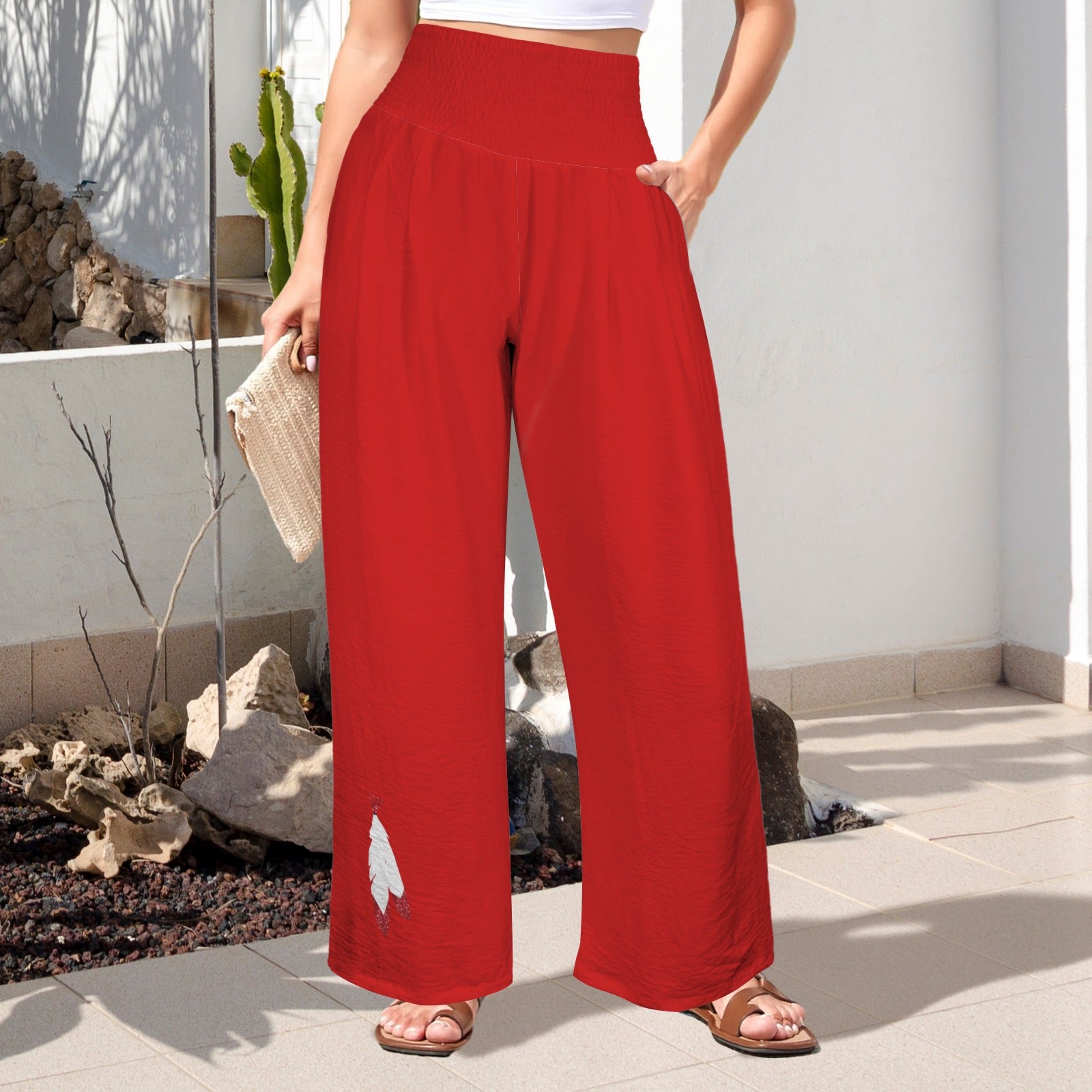 Glitter Feathers Pants, Red