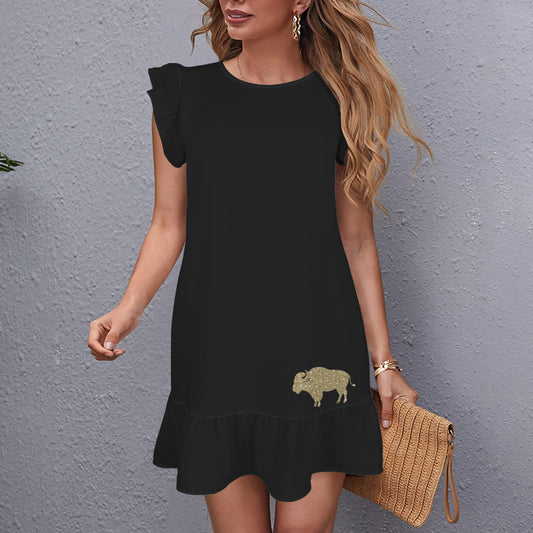Flowy Glitter Buffalo Dress, Black