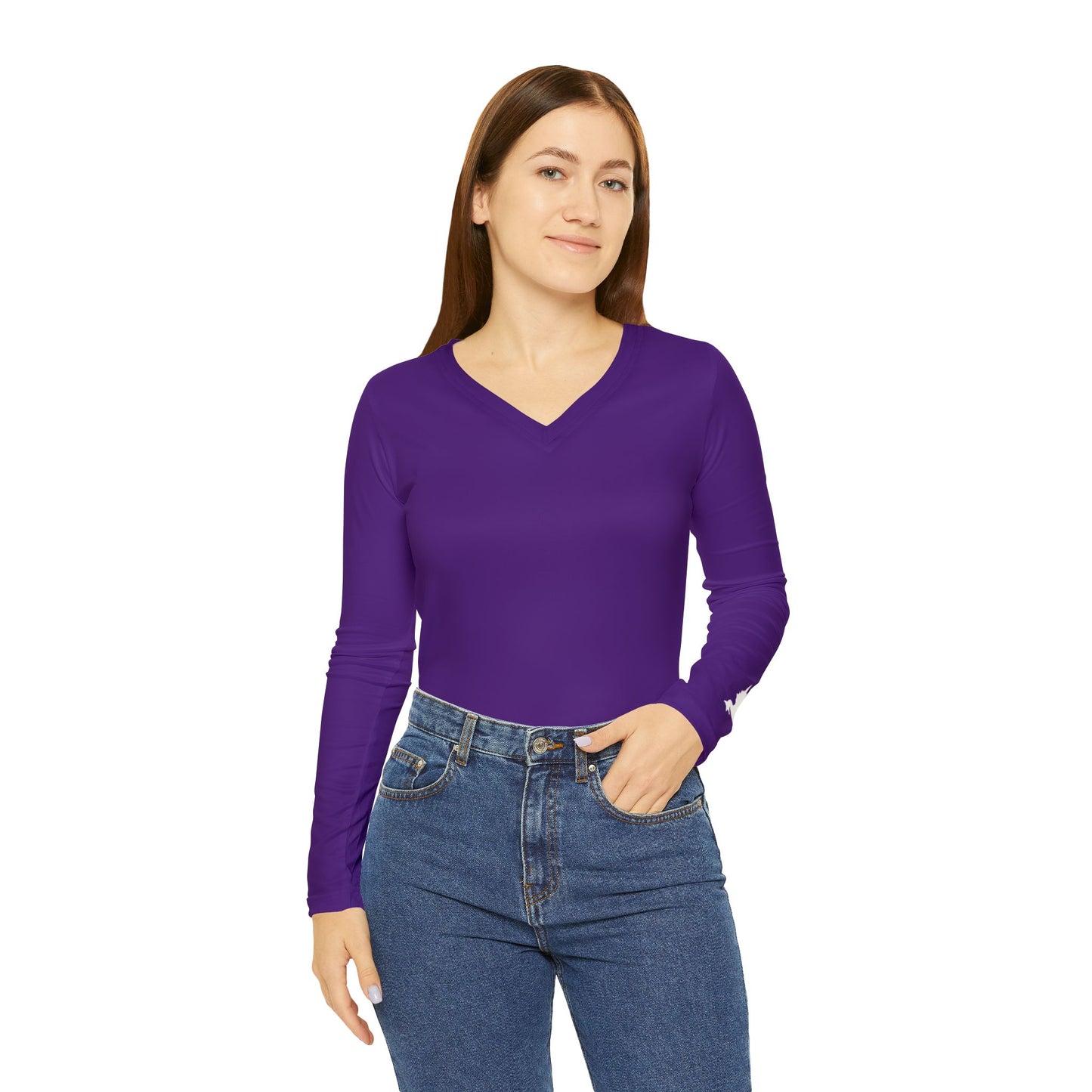 Horned Frog Women's Long Sleeve V-Neck Shirt, Purple