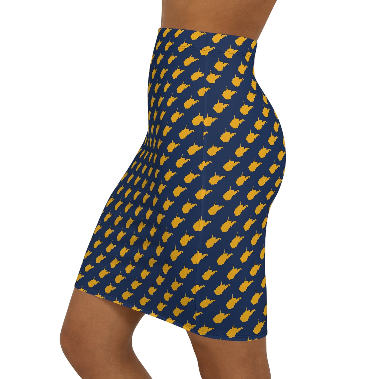 WV Blue Print, Pencil Skirt, Stylish Women's Skirt, Unique Mid-Waist Skirt, Trendy Music Lover Apparel, Perfect for Day/Night Out