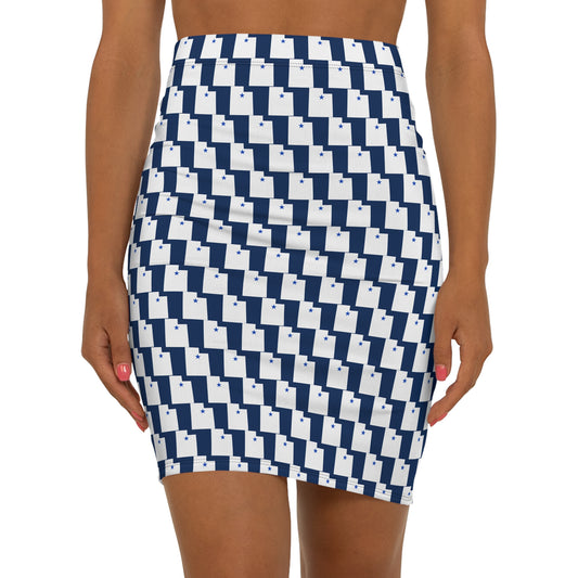 Provo Dark Blue Print Mid-Waist Pencil Skirt