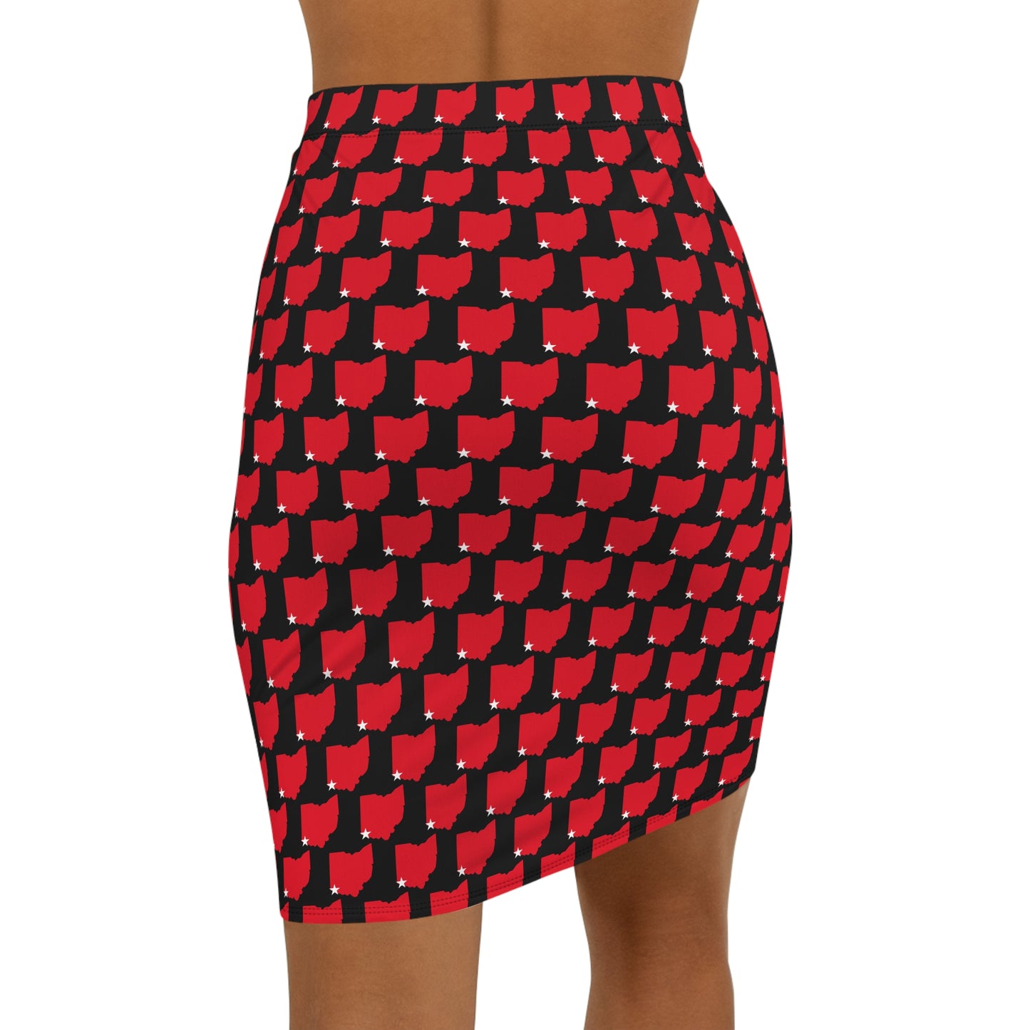 Cincinnati Black Print, Versatile Women's Pencil Skirt for Everyday Chic, Office Wear, Date Night, Red and Black Pattern, AOP Skirt