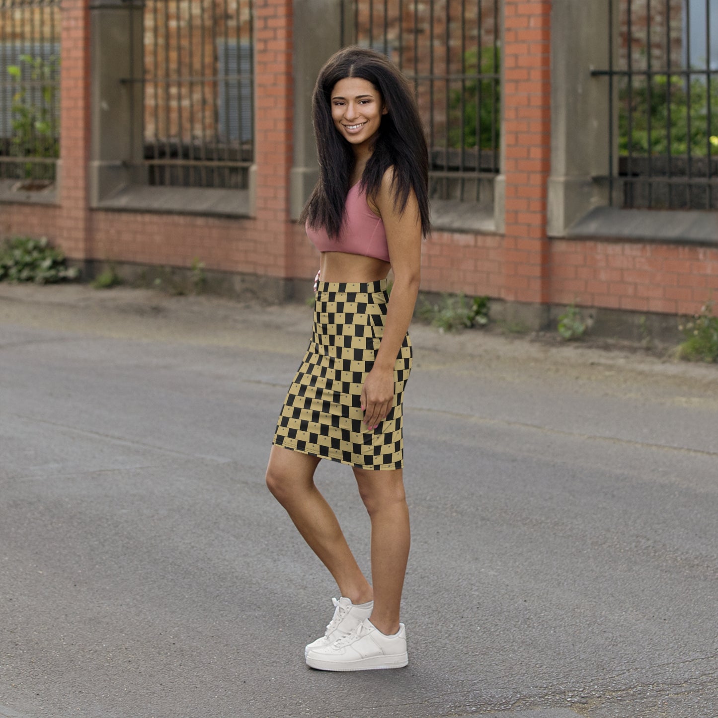 Colorado Black Print Mid-Waist Pencil Skirt