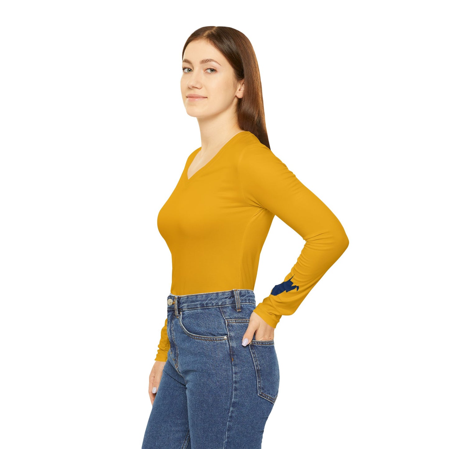 WV Women's Long Sleeve V-Neck Shirt, Gold