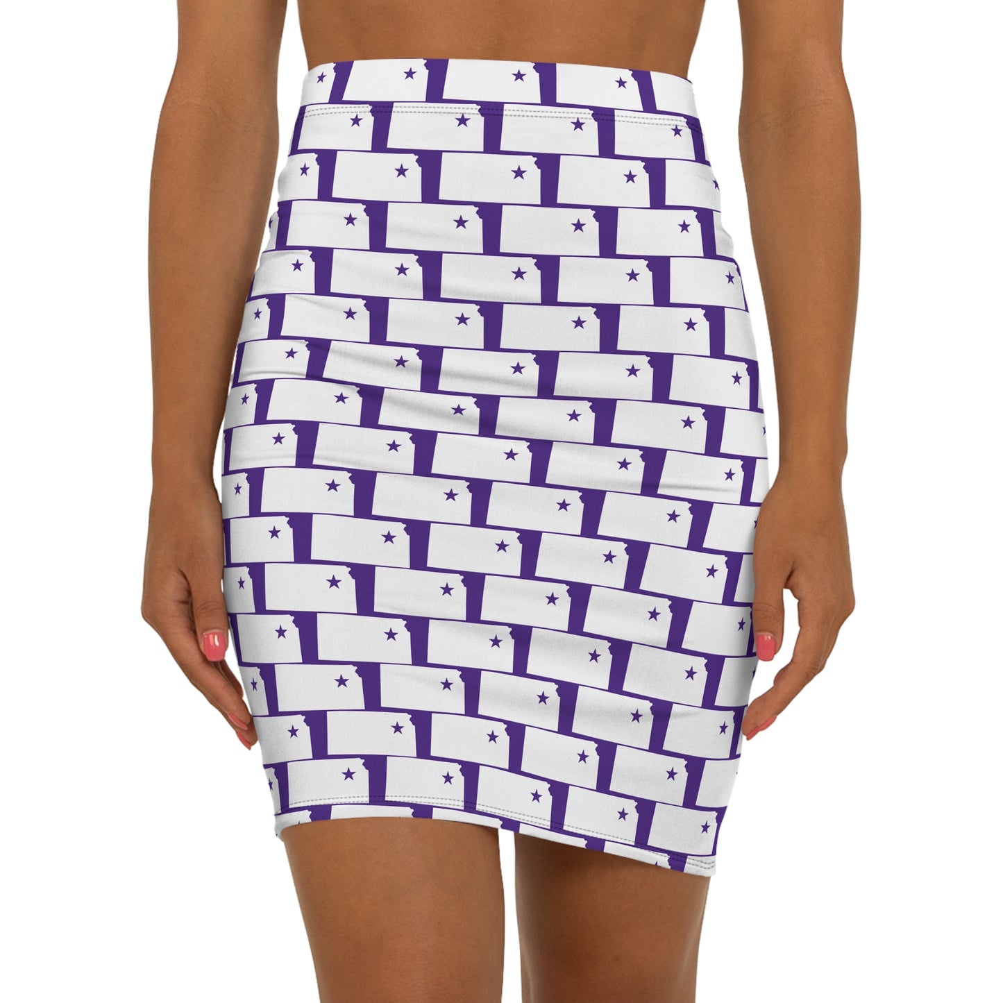 Manhattan Purple Print, Women's Mid-Waist Pencil Skirt with Star Pattern, Stylish Office Wear, Party Outfit, Versatile Fashion Piece, Date Night Essential