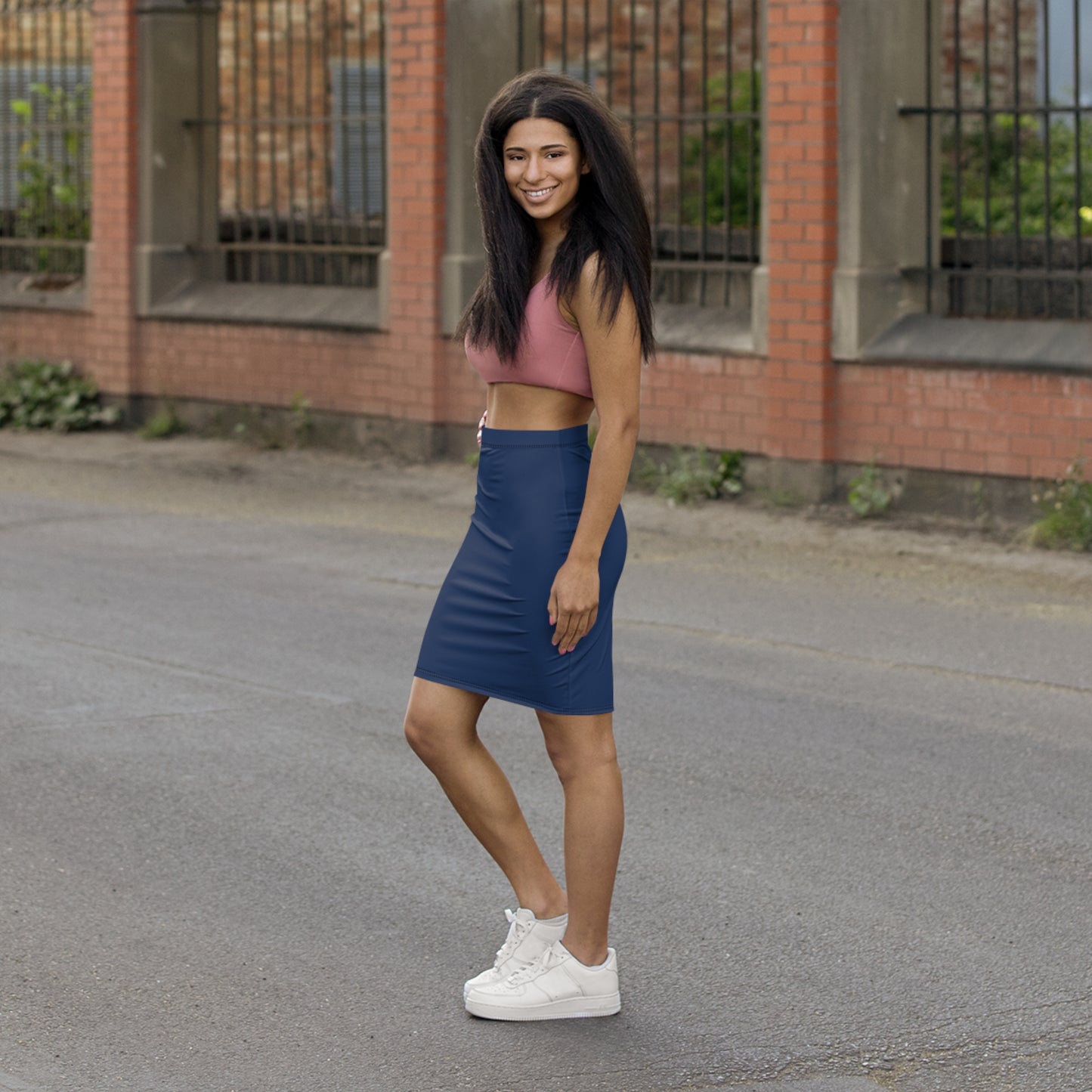 Provo Dark Blue Women's Mid-Waist Pencil Skirt