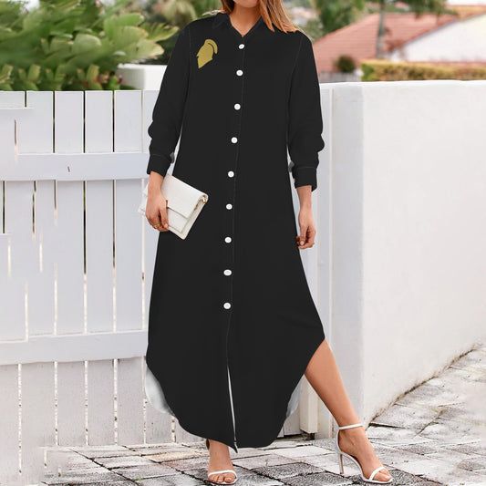 Knight Long Sleeve Shirt Dress, Black