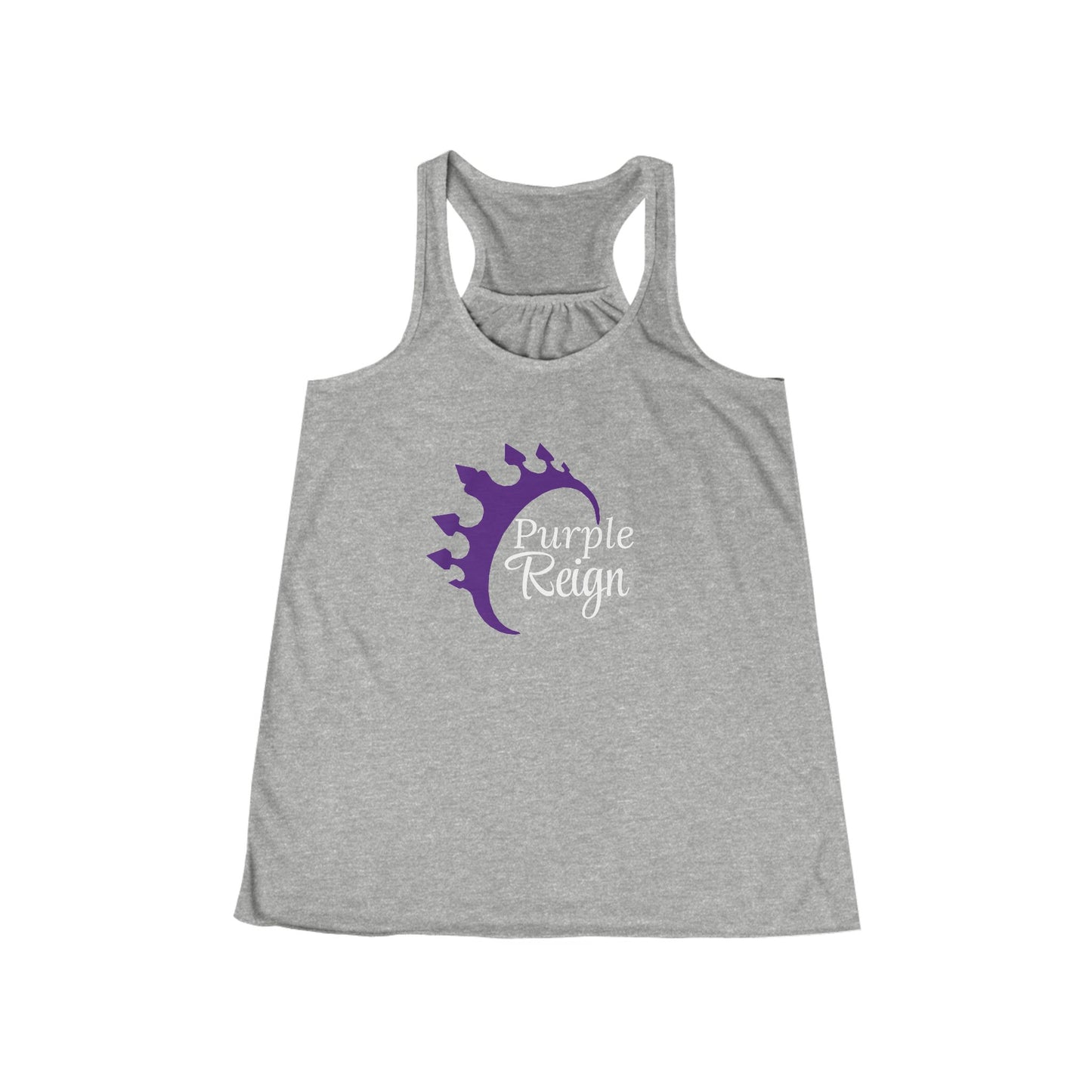 Purple Reign, Women's Flowy Racerback Tank Top with Crown Design - Perfect for Summer, Festivals, Gifts, Workout, Casual Wear