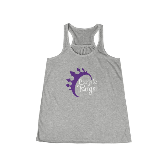 Purple Reign, Women's Flowy Racerback Tank Top with Crown Design - Perfect for Summer, Festivals, Gifts, Workout, Casual Wear