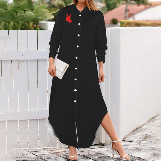 Guns Up Long Sleeve Shirt Dress, Black