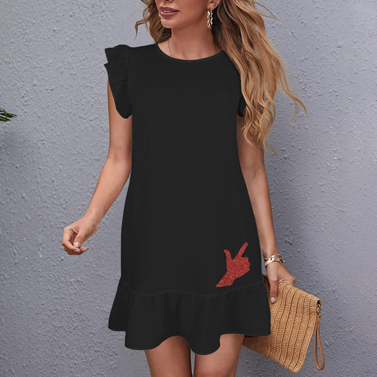 Flowy Glitter Guns Up Dress, Black