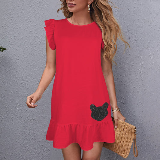 Flowy Glitter Bearcat Dress, Red