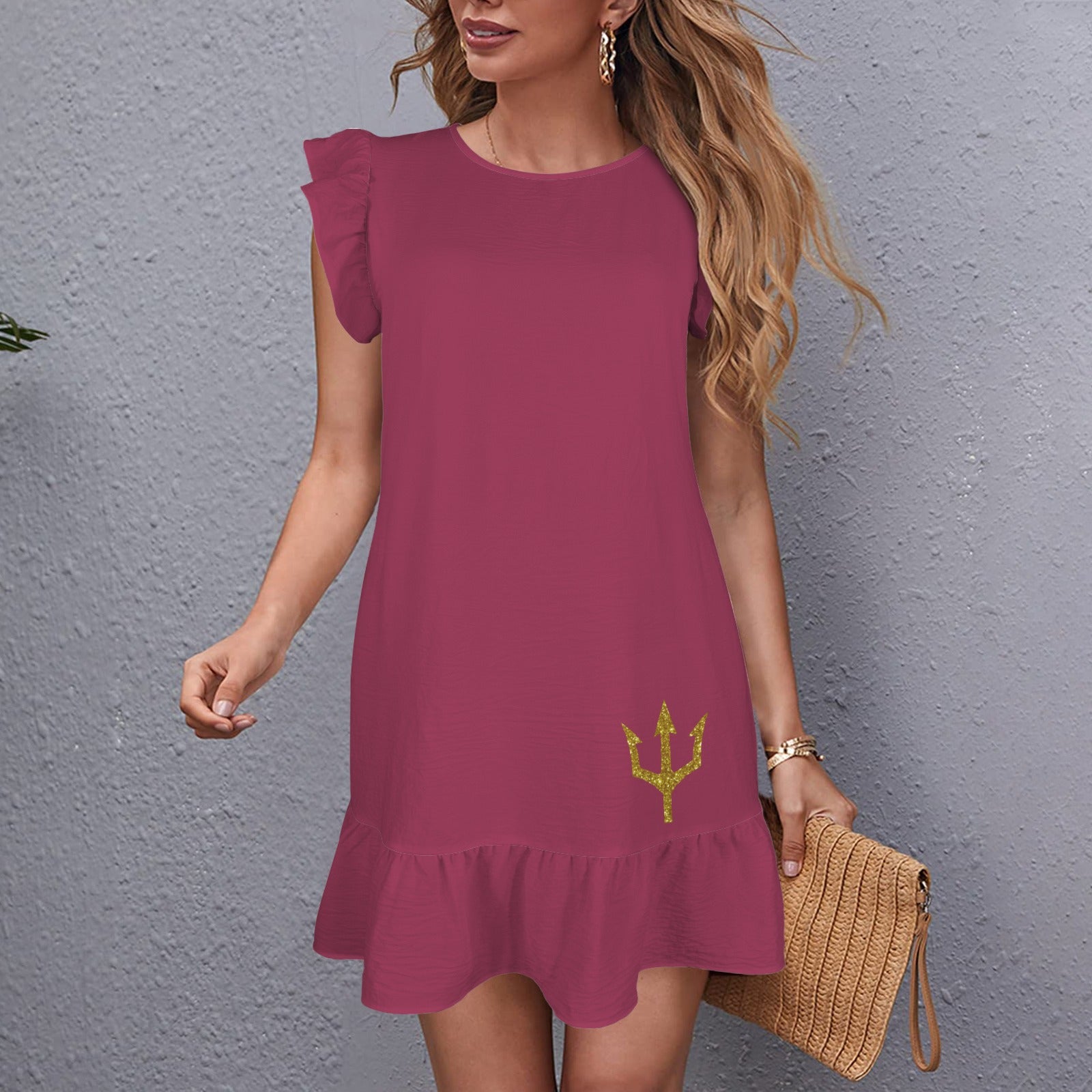 Flowy Glitter Trident Dress, Maroon