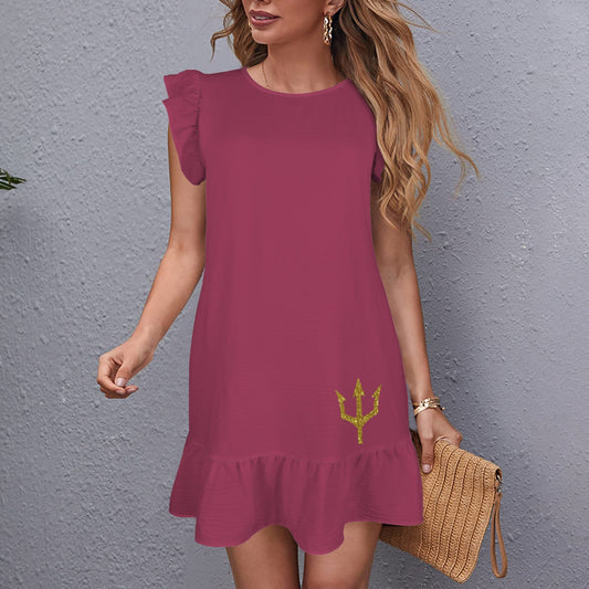 Flowy Glitter Trident Dress, Maroon