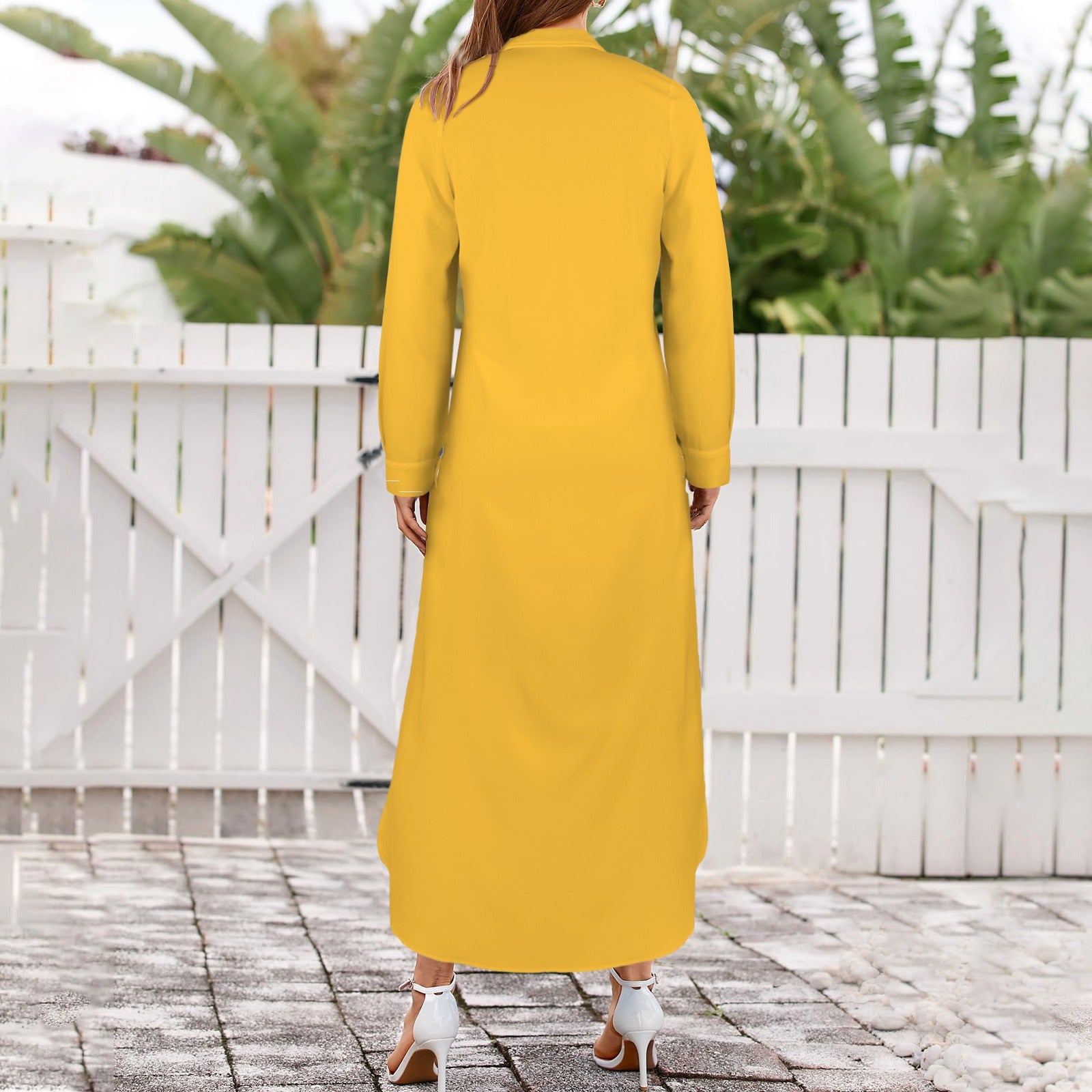 Bear Long Sleeve Shirt Dress, Gold