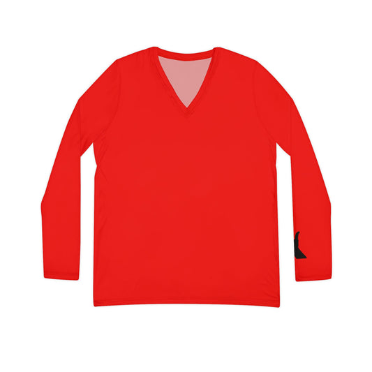 Guns Up Women's Long Sleeve V-Neck Shirt, Scarlet