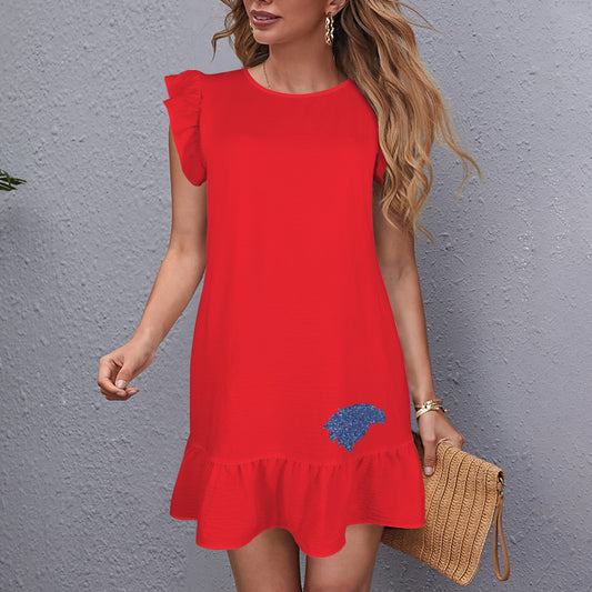 Flowy Glitter Jayhawk Dress, Crimson