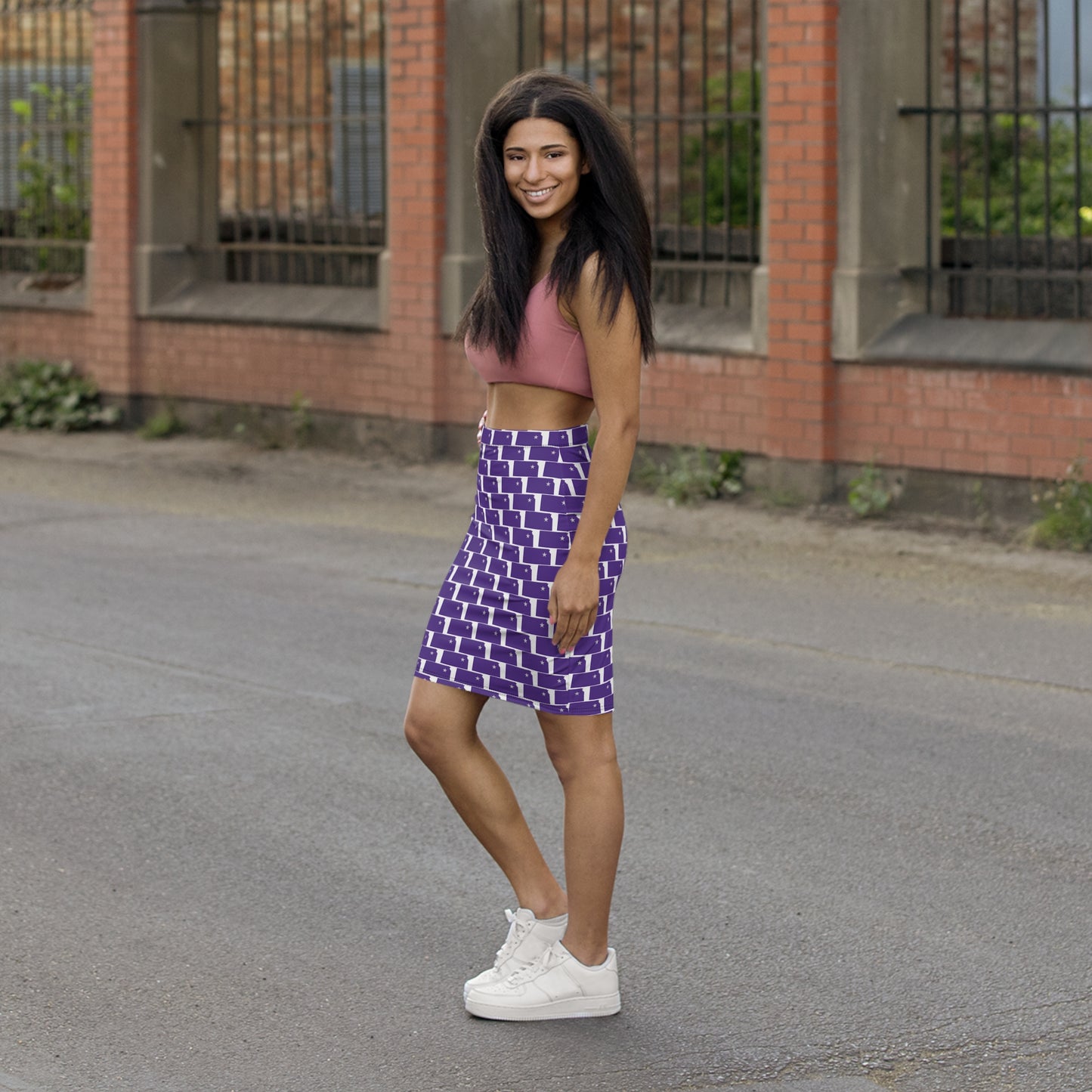 Manhattan White Print, Stylish Brick Pattern Pencil Skirt, Trendy Office Wear, Fashionable Night Out Outfit, Unique Women’s Clothing, Perfect Gift for Her