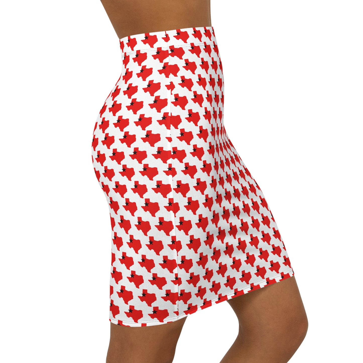 Lubbock White Print, Red Cross Pattern Women's Pencil Skirt, Stylish Mid-Waist Skirt for Casual or Formal Events, Perfect for Fashion Lovers and Gift Ideas