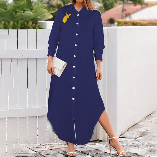 WV Long Sleeve Shirt Dress. Blue