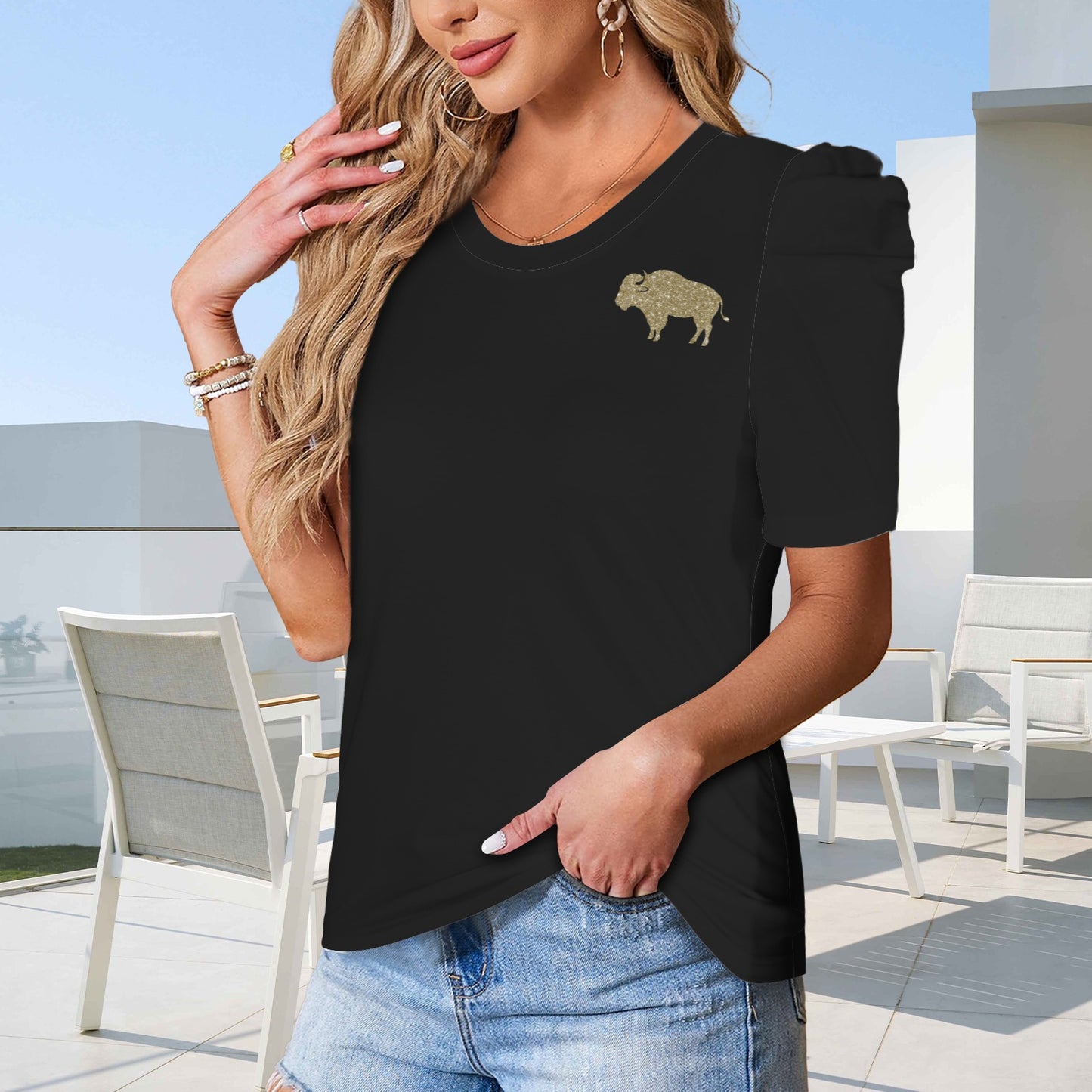 Glitter Buffalo Top, Black