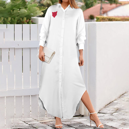 Cougar Long Sleeve Shirt Dress, White