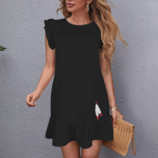 Flowy Glitter Feather Dress, Black
