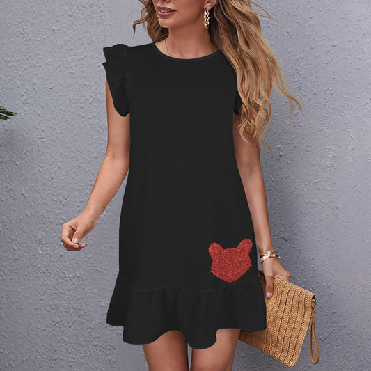 Flowy Glitter Bearcat Dress, Black