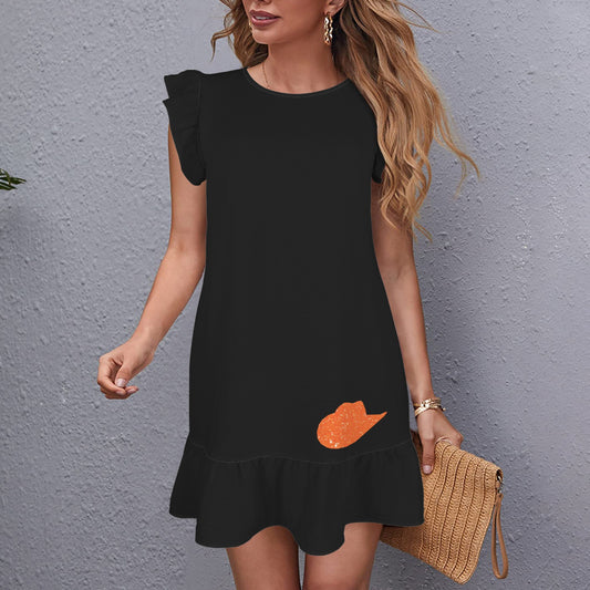 Flowy Glitter Cowgirl Hat Dress, Black