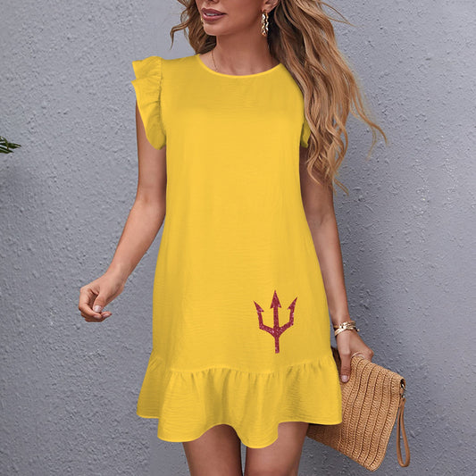 Flowy Glitter Trident Dress, Gold