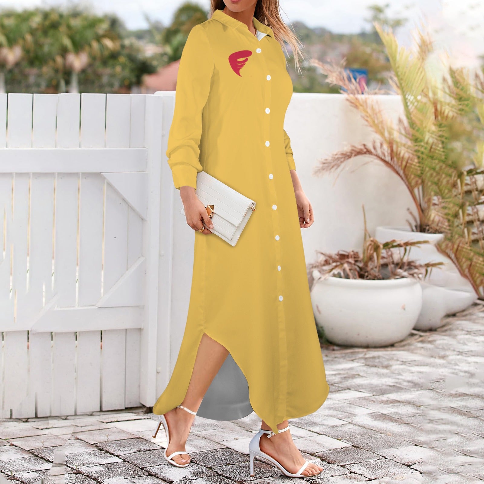 Cyclone Long Sleeve Shirt Dress, Gold