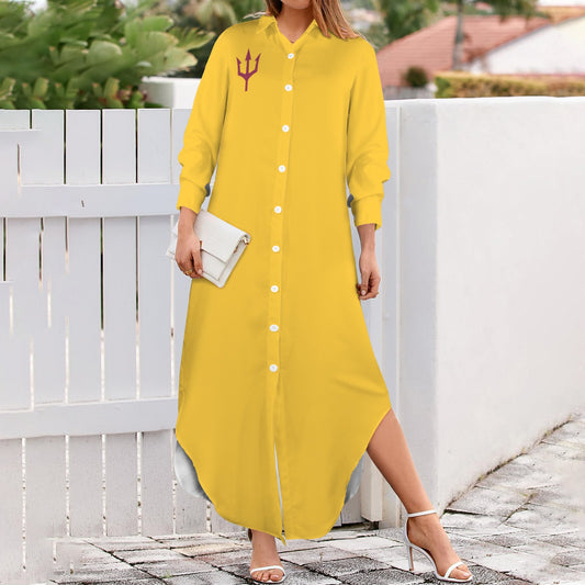 Trident Long Sleeve Shirt Dress, Gold