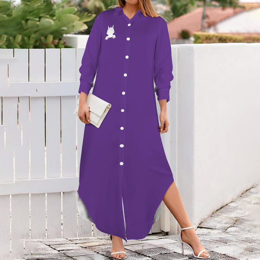 Horned Frog Long Sleeve Shirt Dress, Purple
