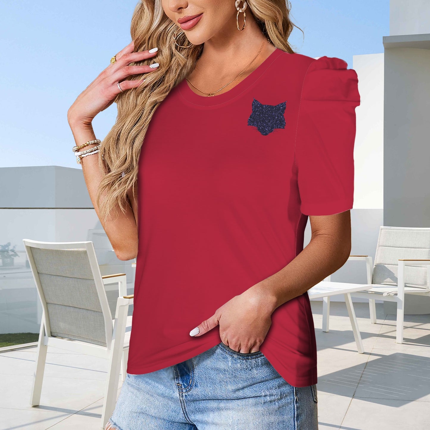 Tucson Glitter Wildcat Top, Red