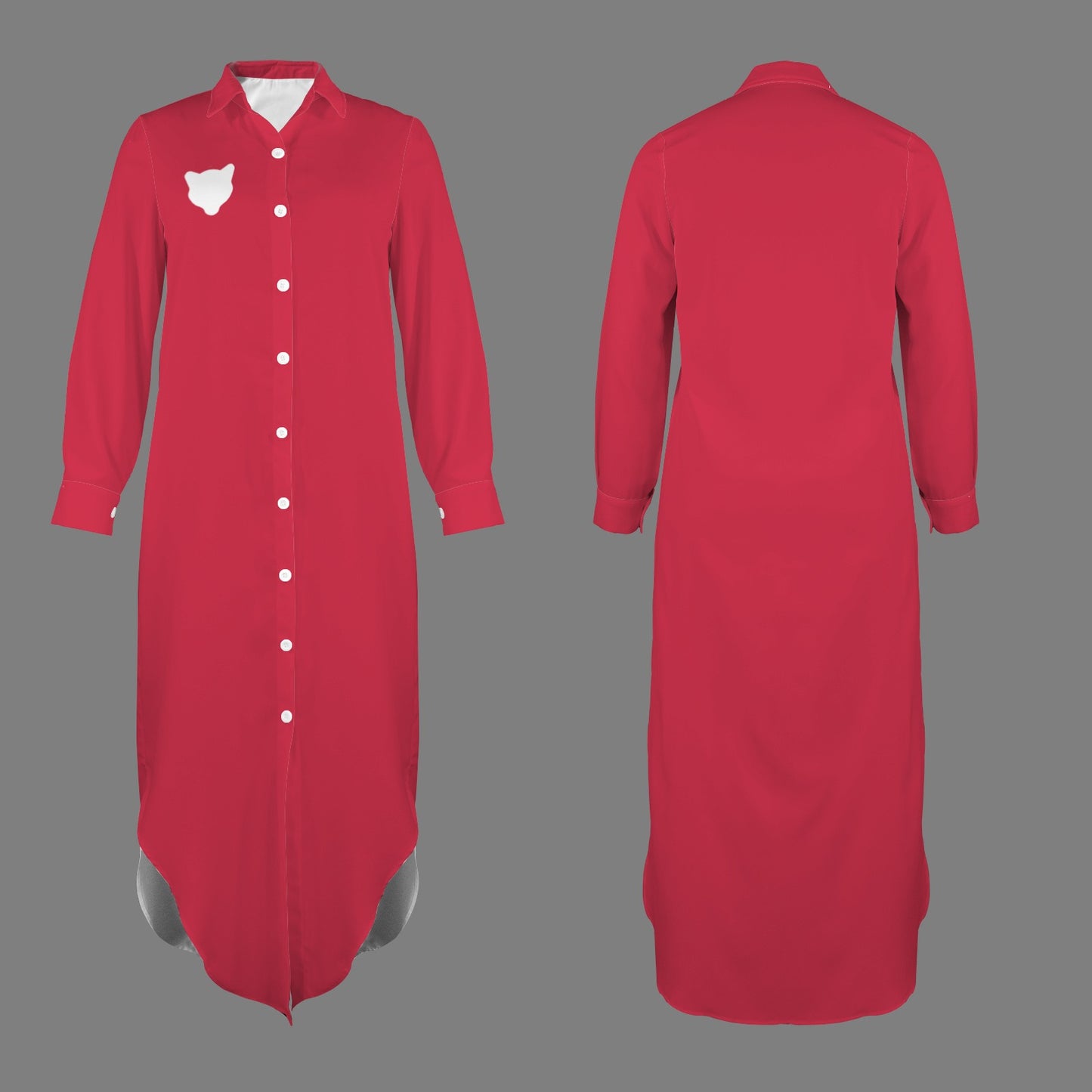 Cougar Long Sleeve Shirt Dress, Red