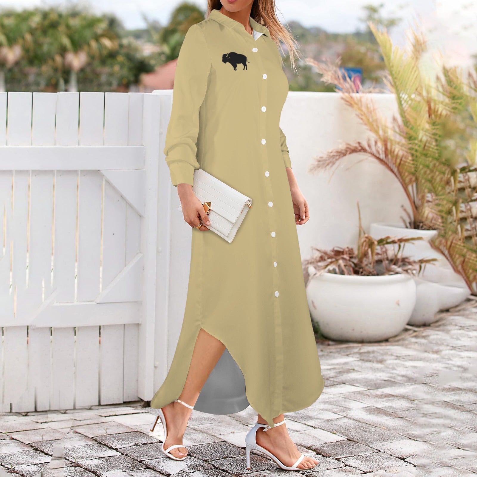 Buffalo Long Sleeve Shirt Dress, Gold