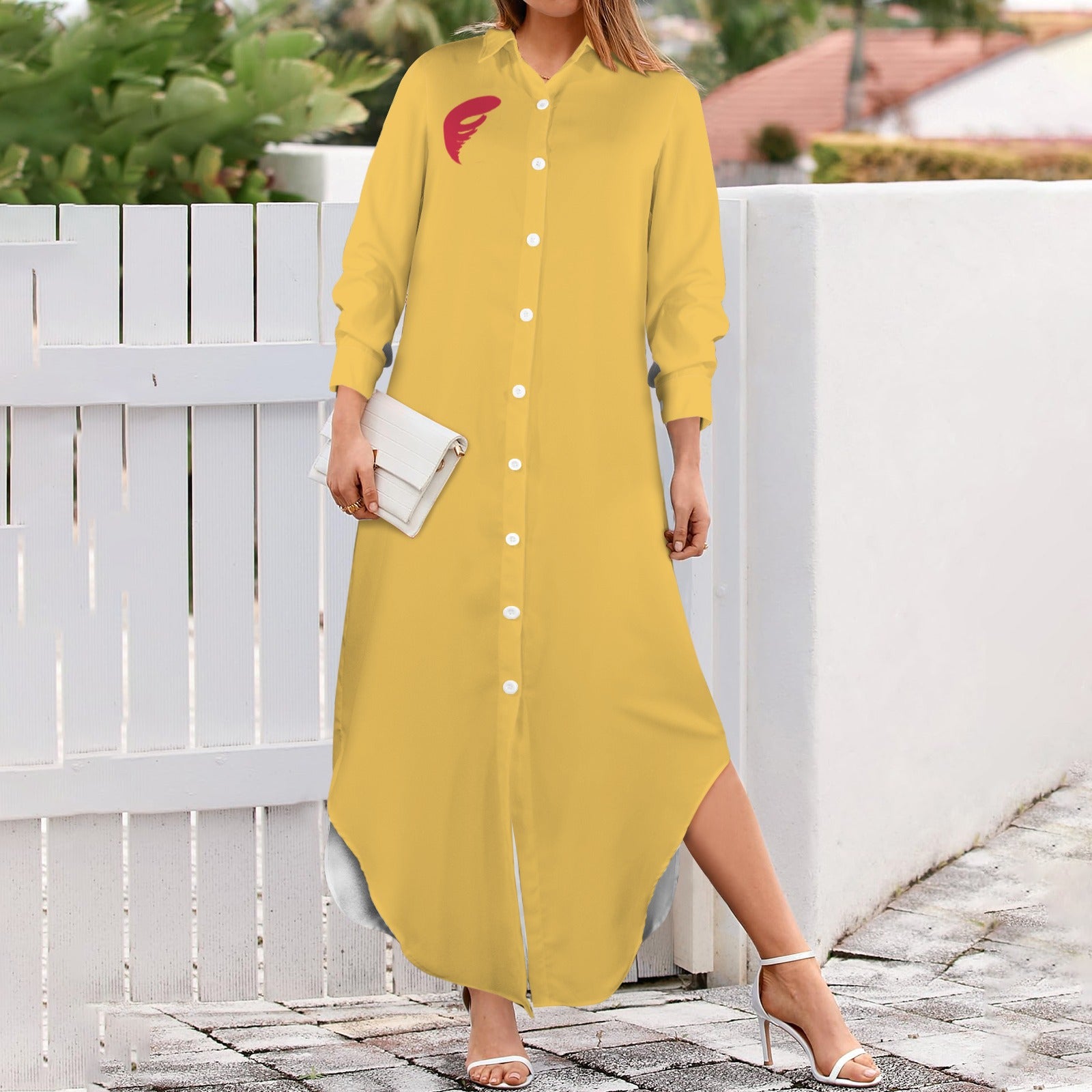 Cyclone Long Sleeve Shirt Dress, Gold