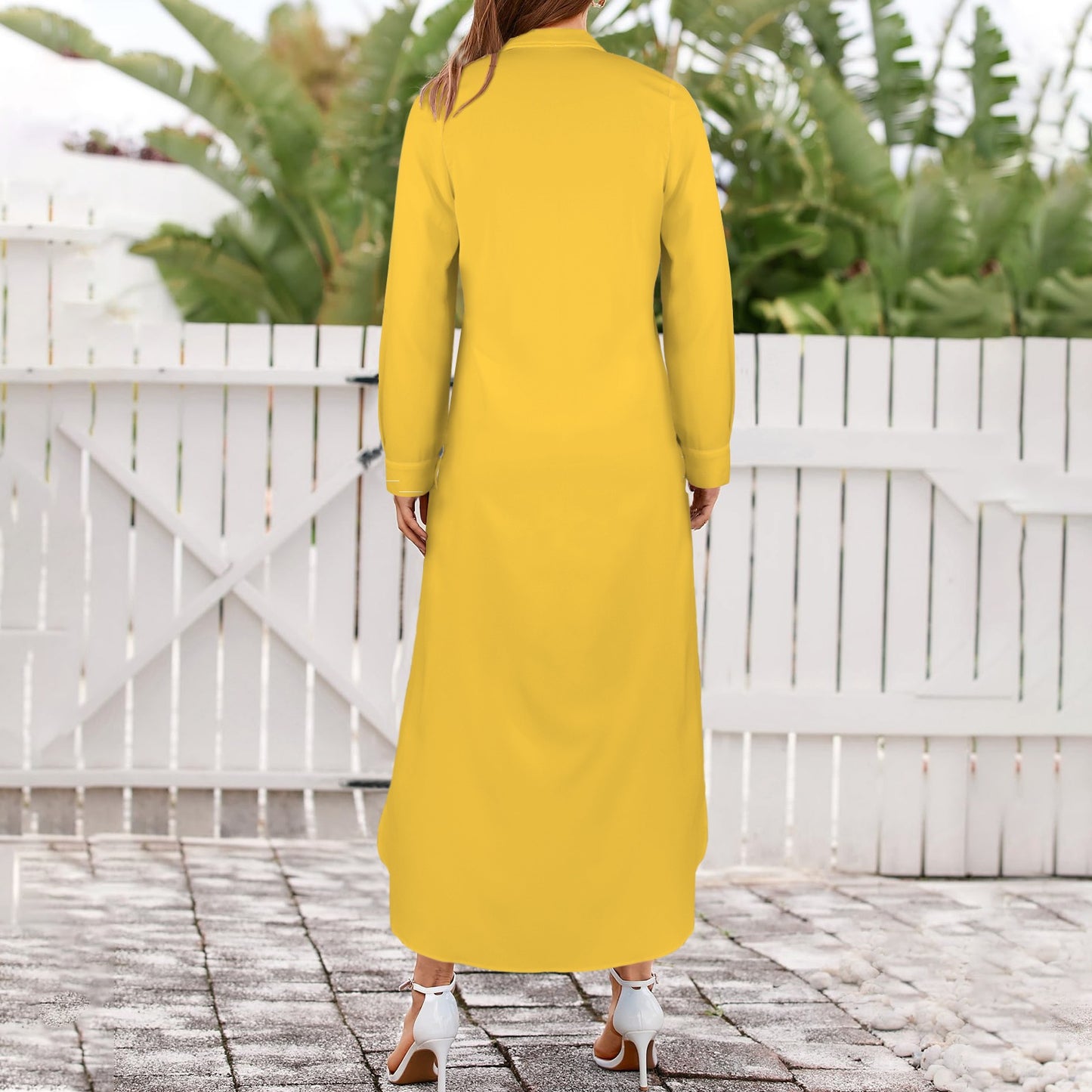 Trident Long Sleeve Shirt Dress, Gold