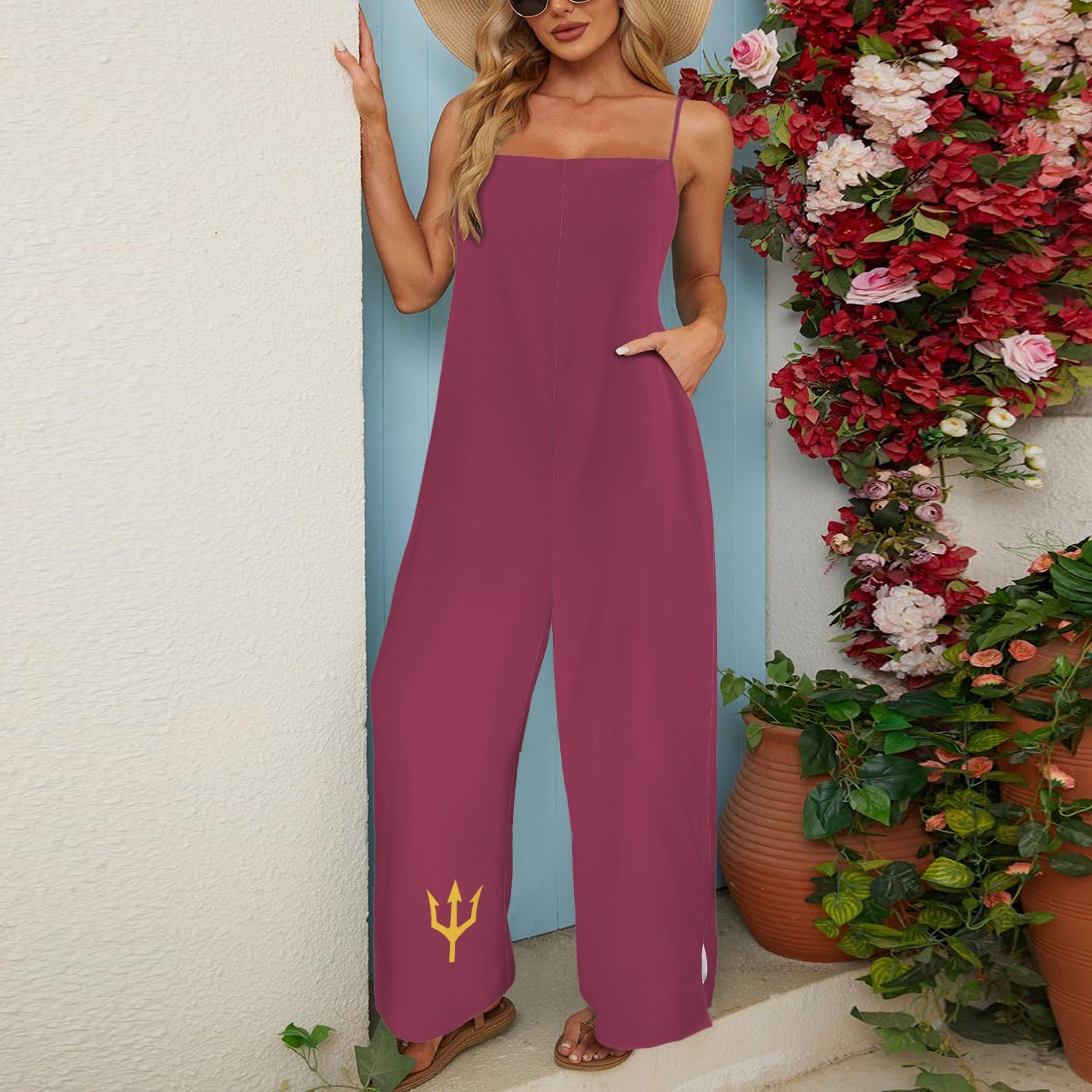 Trident Wide Leg Jumpsuit, Maroon