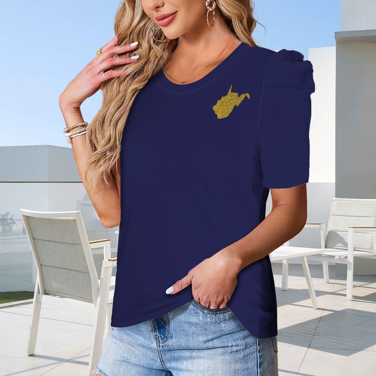 Glitter WV Top, Blue