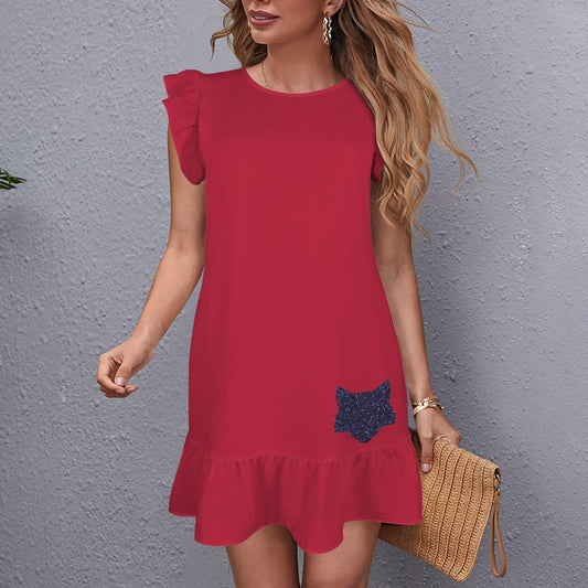 Flowy Glitter Wildcat Dress, Red